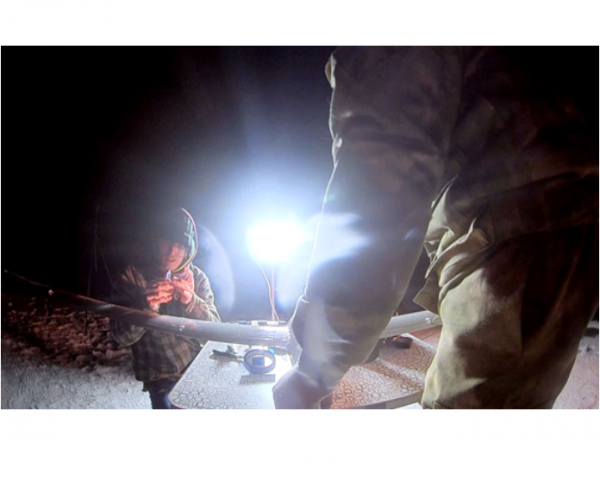 T.J. Schuyler doing his drone research during a launching in Belarus during Dcember 2018.